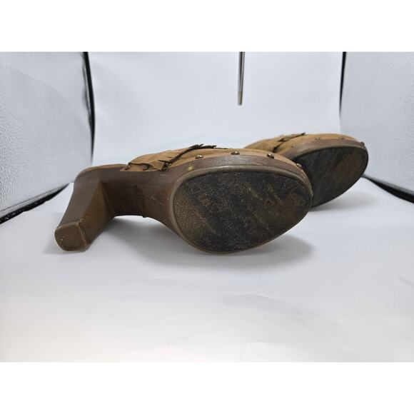 Vintage Y2K 90s L.E.I. Studded Chunky Platform Clog Heels Brown Faux Suede Sz 10 - Picture 6 of 8